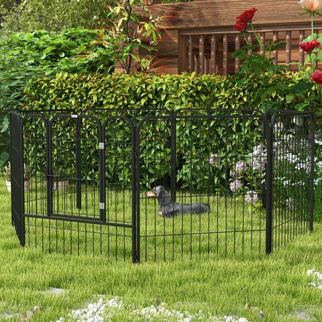 Modulares, 8-teiliges Hunde-Laufgitter (mittelgroß), 80 x 1,5 x 80 cm, faltbar, mit Stahltür und 8 Heringen, Schwarz