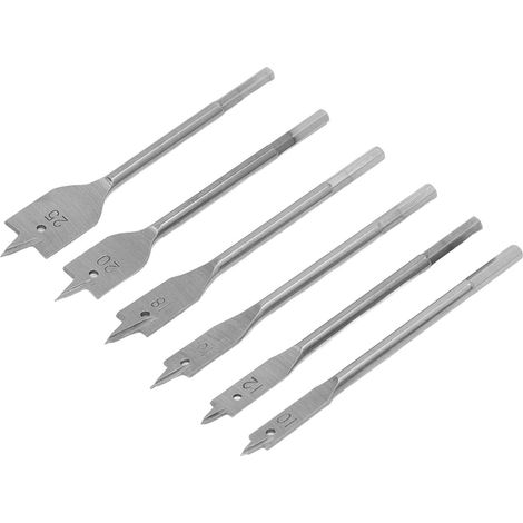 Lot de 6 forets plates en acier fort carbone tranchants 3 lames queue hexagonale pour bois menuiserie argente (1/5)