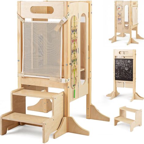 COSTWAY Torre Montessoriana Pieghevole per Bambini, Rete Sicurezza,Lavagna,per 3+ Anni (1/5)