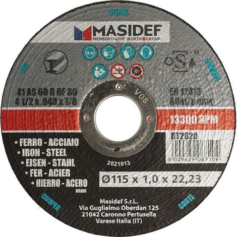 Disco taglio D.115x1,0mm acciaio ferro