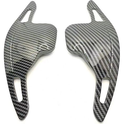 Modified paddle shifters with decorative plastic and carbon fiber trim for extended auxiliary covers on BNW's new steering wheel paddle shifters. (1/4)