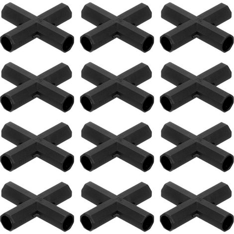 12 Pièces 11mm Connecteurs de Construction de Cadre de Serre, Raccord de Tuyau Plat 4 Voies pour Treillis de Raisin/Abri de Soleil/Piquets de Jardinage, Accessoires de Serre [Noir] (1/5)