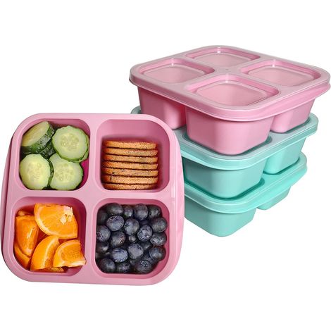Lot de 4 Boîte à goûter, 4 compartiments, 150 ml, Réutilisable, Micro-ondes, École, Travail (1/5)