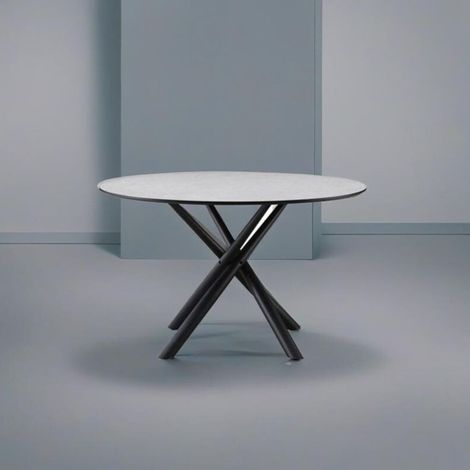 Tavolo rotondo Logan piano cemento e gambe nere 120x120x76.5H (1/5)