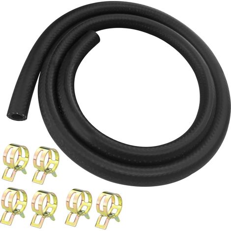 Benzinschlauch, 1 m, 6 mm, Kraftstoffschlauch, Kraftstoffleitungs-Set mit 5 Stück Schlauchklemmen, für Motorräder, Traktoren, Rasenmäher, Roller, kleine Motoren, Autos, LKWs (1/5)