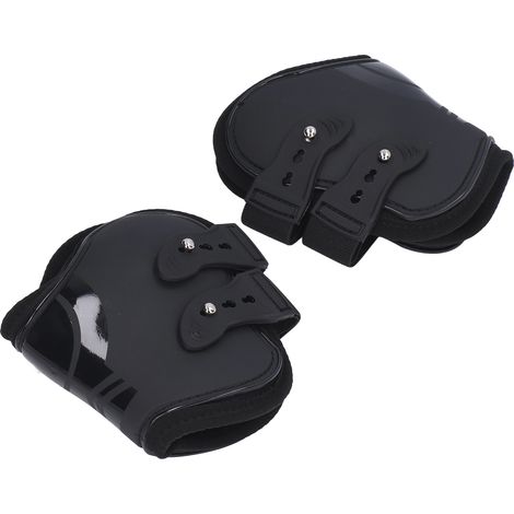 Ensemble de 2 guêtres de protection pour tendons de chevaux, robustes et réglables, en PU, noires, pour les membres postérieurs, taille XL. (1/5)