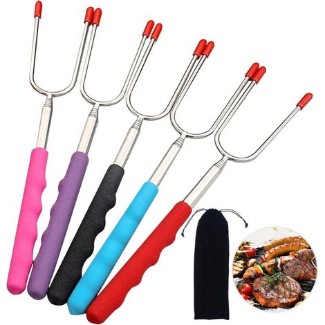 Tenedor telescópico Ulisem5 para barbacoa, tenedores para malvaviscos, palitos de asar de acero inoxidable para acampar, fogatas, chimeneas y parrillas de salchichas. (1/4)