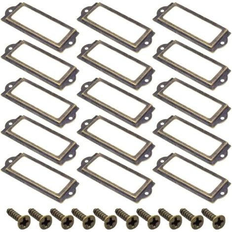 Cadre D'étiquette Rétro 10Pcs Porte-étiquettes en Bronze Antique Cadre en Métal Cadre Étiquette de Nom Vintage Carte d'étiquette pour Meubles Tiroirs Armoires Classeurs (83x32mm)
