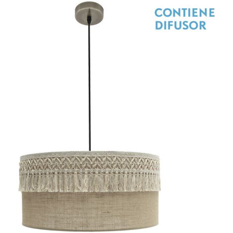 Lampadario abrila Ekaterina cuoio metallo tessuto elegante (1/2)