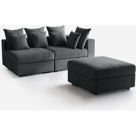 Divano modulare sfoderabile Made in Italy con pouf Cortina G DX - Grigio