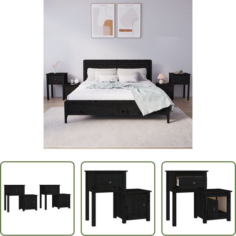 vidaXL Kiefer Nachttisch - Nachttische 2 Stk. Schwarz 79,5x38x65,5 cm Massivholz Kiefer (1/5)