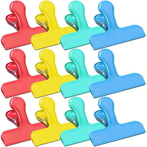 Pinces larges en acier inoxydable, pinces à sacs, pinces alimentaires, pinces à chips, fermeture de sacs en métal robuste, 12 pièces (1/5)