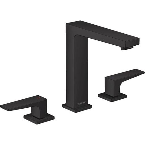 Mélongeur de lavabo 160, 3 trou s poignées manettes, bonde Push-Open noir mat