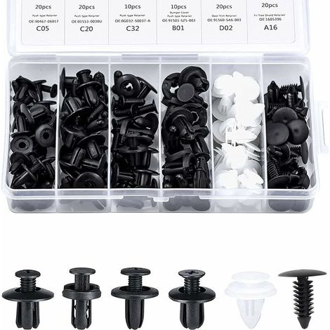 Innenverkleidungsclips, Kunststoffnietclips, Kunststoffnietbefestigungen, Schutzclips, Türverkleidungsschnallen, 100 Stück pro Packung, 6 Schnallentypen, verschiedene Kfz-Befestigungselemente, allgeme (1/5)