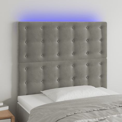Tête de lit LED avec bande lumineuse réglable gris clair en velours 90 x 5 x 118/128 cm - PANGIVO (1/5)