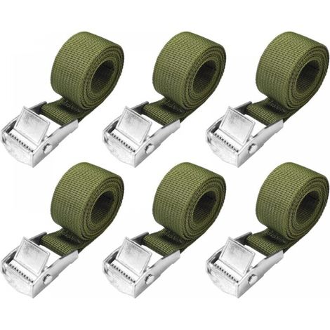 Sangles d'arrimage de 1 m - Lot de 6 sangles à cliquet courtes, vert armée, avec boucle serrée 25 mm, sangles de vélo de 250 kg, sangles de moto extrêmement solides
