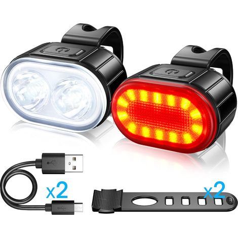 LED Bike Light,  USB Rechargeable Front and Rear Lights,  IPX5 Waterproof LED Bike Lights,  Dual-Bead Headlights,  Suitable for All Bikes and All Kinds of Weather Conditions (1/5)