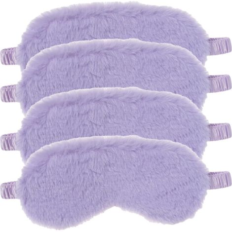 Lot de 4 masques de sommeil en peluche, cache-yeux doux et confortable pour soirée pyjama, cadeau pour anniversaire ou fête, tissu soyeux à l'arrière, doux, moelleux et fourrures, violet (1/5)