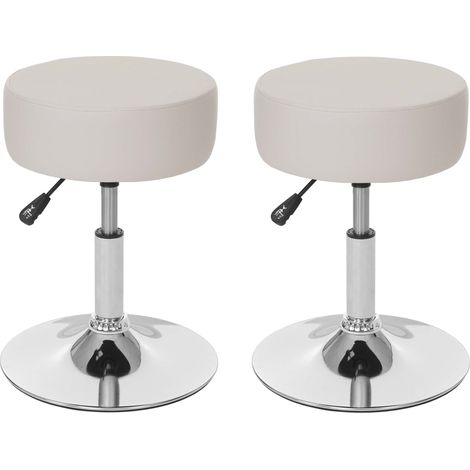 2er-Set Hocker HHG-189, Sitzhocker Schminkhocker, höhenverstellbar Ø 35cm Kunstleder, creme (1/5)