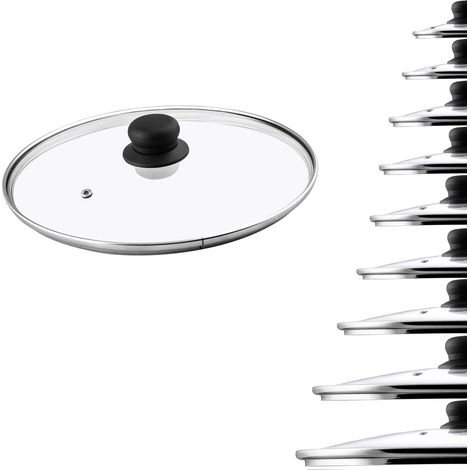 Tapa de vidrio, tapa de vidrio para olla, diámetro 14–30 cm, tapa para olla resistente al calor, tapa para sartén con mango de plástico, tamaño universal (1/3)