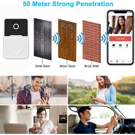 Sonnette vidéo intelligente sans fil avec caméra HD, détection de mouvement PIR, alarme infrarouge, interphone Wi-Fi pour maison ou appartement