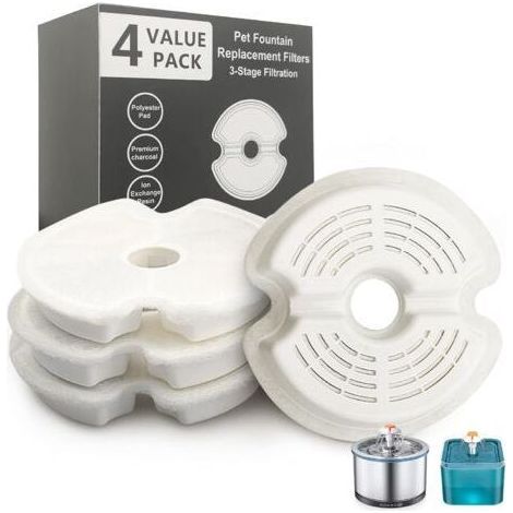 Filtro para bebederos de gatos, mascotas y perros, apto para bebederos de acero inoxidable, triple filtración (4 piezas), AAFGVC (1/5)