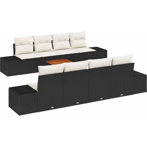 Garden Sofa Set with Storage 9 pcs Black and Cream Poly Rattan vidaXL