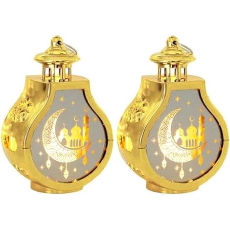 Lot de 2 lanternes Ramadan vintage dorées pour bougies, décoration intérieure. (1/5)