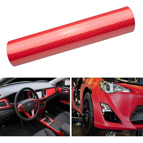 Film Covering Voiture, 6D Covering Carbone en Vinyle 150 x 30cm Rouge, Fibre de Carbone Adhésif Imperméable Pas de Bulles, Autocollant pour Voiture, Moto, Vélo (1/5)