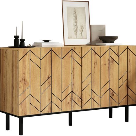CHICFURN Aparador de almacenaje 120x35x70 cm de tablero de partículas, madera natural y negro (1/5)