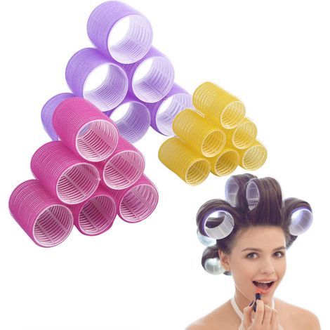 Rouleaux Pour Cheveux - Auto-Adhésifs En Velcro - Tailles Jumbo Et Super Jumbo - Pour Création De Boucles Salon - Lot De 18 Pièces (1/5)