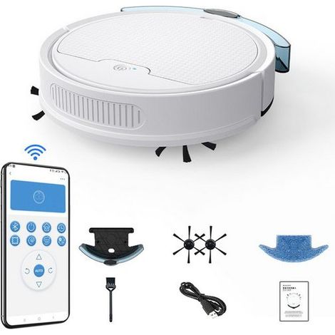 Aspirateur robot, Robot Laveur, Aspirateur, contrôle APP Bluetooth avec réservoir d'eau de 200ML pour 120-150m², Blanc, KINSI (1/5)