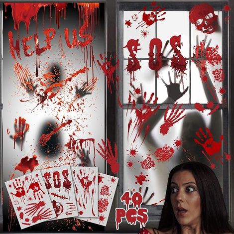 Halloween Decorations for Indoor Windows, Halloween Bloody Footprint, Zombie Posters, Halloween Accessories Reusable, Door Decoration Stickers (1/5)