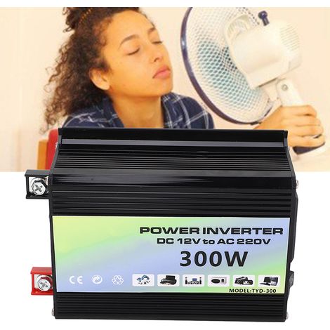 Le TYD-300 est un convertisseur 12 V CC vers 220 V CA de 300 W doté de deux ports USB, d'une prise universelle et d'un indicateur de niveau de batterie. Il est fourni avec un chargeur allume-cigare et (1/5)