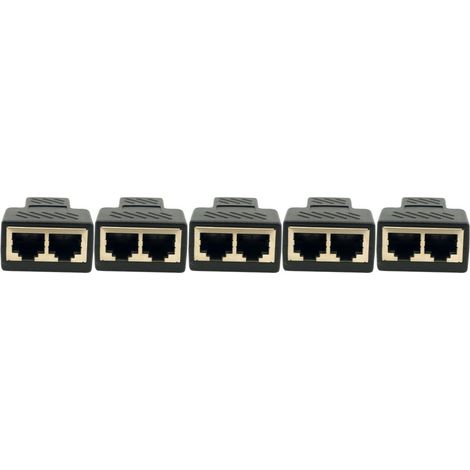 Coupleur Répartiteur Rj45 1 à 2 Prises Ethernet Noir en Plastique et Alliage pour Bureau et Maison, Lot de 5 Adaptateurs Réseau (1/5)