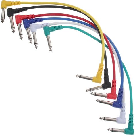 6 Câbles de Patch pour Guitare pour Studios et Scènes Professionnelles Couleur Aléatoire Connecteurs Coudés à 90°, Câble Audio en Pvc de 30cm pour Pédales (1/5)