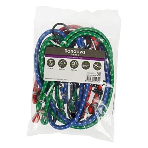 Tendeurs élastiques - TURBOCAR - Lot 6 (30/45/60 cm) - Ø6 mm - Crochets - Charge 25 kg