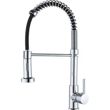 Robinet Cuisine - Mitigeur Cuisine à Ressort avec Douchette Extensible, Rotatif à 360°, 2 Modes de Pulvérisation Robinet d'Évier en Acier Inoxydable (argent)