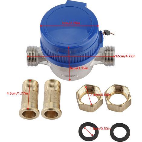 Mechanical copper water meter 1.5 m³/h 15mm for water flow 0-40℃ (1/5)