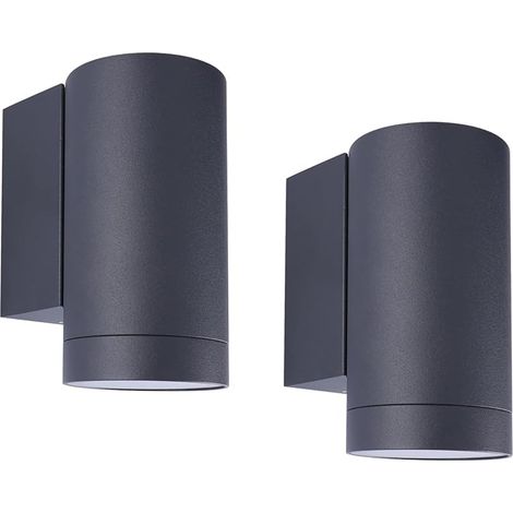 2 pcs Applique Murale Exterieur/Interieur, GU10 Aluminium Down Eclairage Exterieur, IP65 Étanche Lampe Murale pour Jardin Couloir Entrée Terrasse, Ampoule non Incluse, Anthracite (1/5)