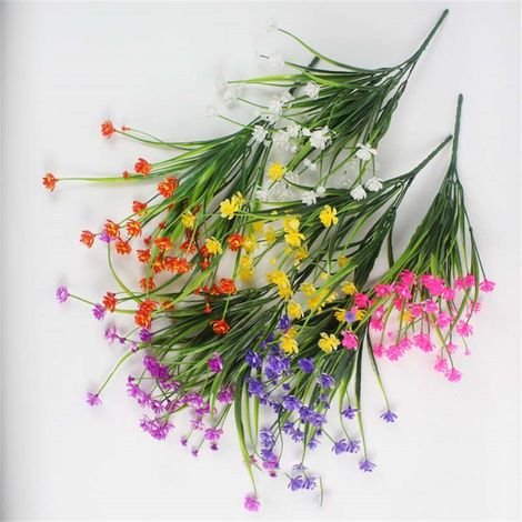 Paquete de 12 ramo de flores artificiales, decoración pequeña para sala de estar, flor falsa, planta en maceta de plástico, flor de seda (1/5)