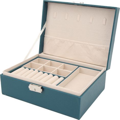 Organisateur à bijoux grande capacité, vert foncé, créatif, double couche, avec serrure