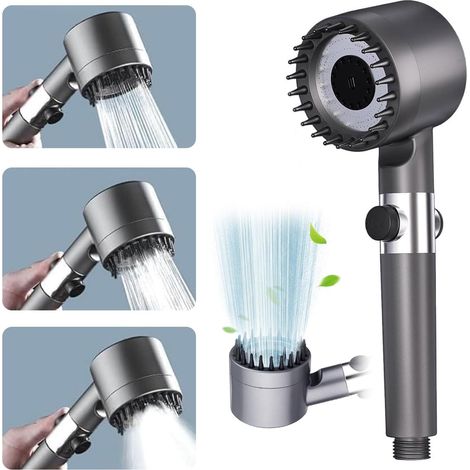 Duschkopf mit Filter, Wassersparend Hochdruck Duschkopf, Massage Handbrause mit Strahlarten, Regendusche Duschkopf mit Stoppfunktion, Für Entfernen vom harten Wasser,Rest-Chlor,Bakterien (Grau)