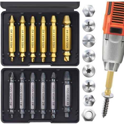 BUNTHAUS PA Coffret de 12 extracteurs de vis, un cadeau pour hommes, un cadeau pour maris, un coffret d'extracteurs de vis en or et en argent, un outil de perçage pour retirer facilement les vis rouil (1/4)