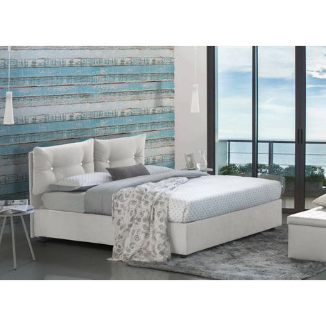 Talamo Italia Cama matrimonial Petra, Cama contenedor con revestimiento de tela, 100% Made in Italy, Apertura frontal, con colchón Cm 160x200 incluido, Blanco, con embalaje reforzado (1/5)