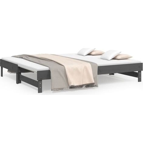 Lit coulissant gris sans matelas, 2 x (100 x 200) cm (1/5)