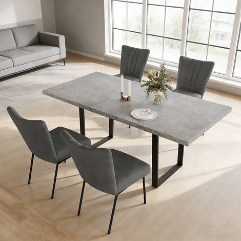 Ensemble de table à rallonges et chaises, table rectangulaire en MDF de 130 à 170 cm(4 chaises, flanelle, gris)