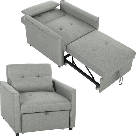 3-in-1 Schlafsessel, Ausziehbarer Sofa-Bett Sessel mit Verstellbarer Rückenlehne, Grau