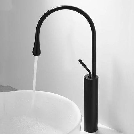 Waschtischarmatur Hoch, Wasserhahn Küche, Mischbatterie Armatur mit Messing, Badezimmer mit Keramikkartusch - Schwarz