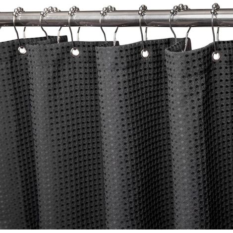 Duschvorhang, Anti-Schimmel-Stoff – 182 x 182 cm (schwarz), strapazierfähiger Duschvorhang mit beschwertem Saum